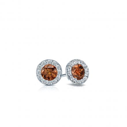 Certified 14k White Gold Halo Round Brown Diamond Stud Earrings 0.50 ct. tw. (Brown, SI1-SI2)