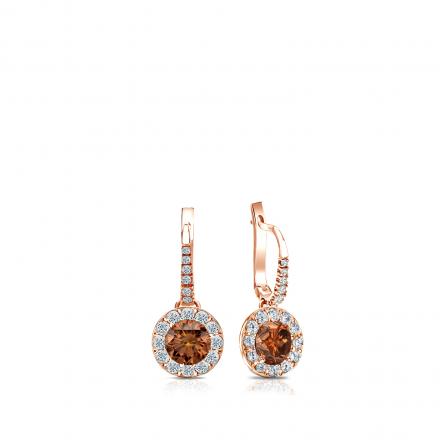 Certified 14k Rose Gold Dangle Studs Halo Round Brown Diamond Earrings 0.50 ct. tw. (Brown, SI1-SI2)