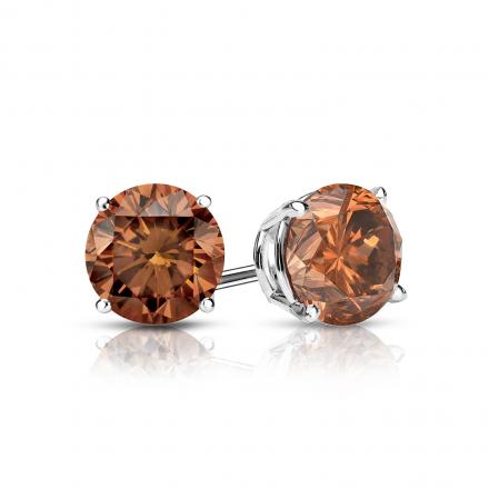 Certified 14k White Gold 4-Prong Basket Round Brown Diamond Stud Earrings 0.75 ct. tw. (Brown, SI1-SI2)