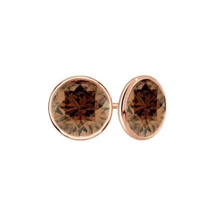 14k Rose Gold Bezel Round Brown Diamond Stud Earrings 2.50 ct. tw. (Brown, SI1-SI2)