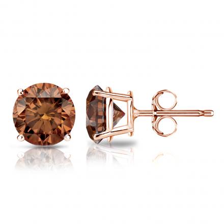 14k Rose Gold 4-Prong Basket Round Brown Diamond Stud Earrings