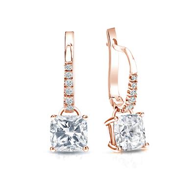 GIA Certified Cushion-Cut Diamond Stud Earrings in 14k Rose Gold Dangle Studs 4-Prong Basket