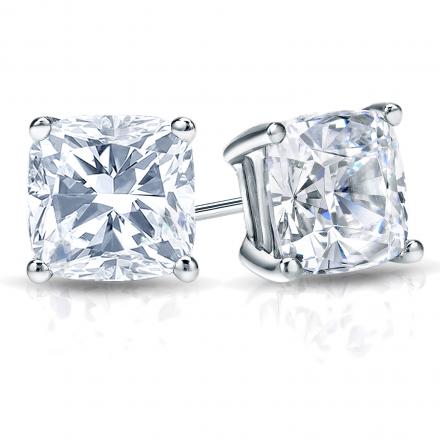 GIA Certified Cushion-Cut Diamond Stud Earrings in 18k White Gold 4-Prong Basket