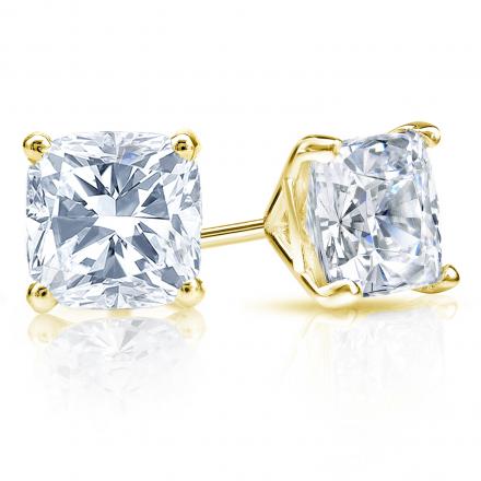 GIA Certified Cushion-Cut Diamond Stud Earrings in 14k Yellow Gold 4-Prong Martini