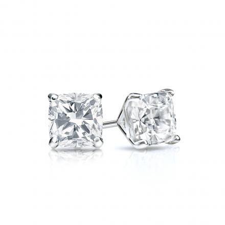 Natural Diamond Stud Earrings Cushion 0.50 ct. tw. (H-I, SI1-SI2) 18k White Gold 4-Prong Martini