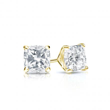 Certified 14k Yellow Gold 4-Prong Martini Cushion Cut Diamond Stud Earrings 0.50 ct. tw. (G-H, VS1-VS2)