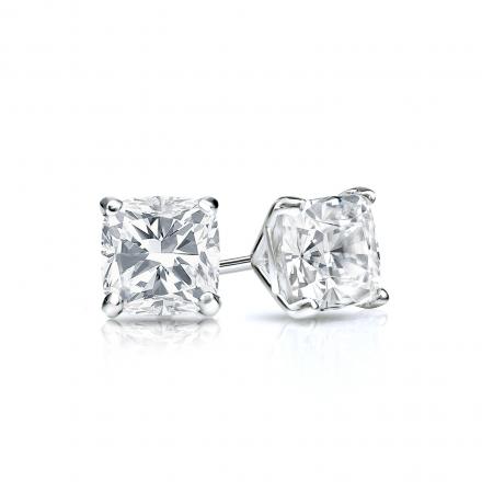 Natural Diamond Stud Earrings Cushion 0.62 ct. tw. (I-J, I1) 18k White Gold 4-Prong Martini