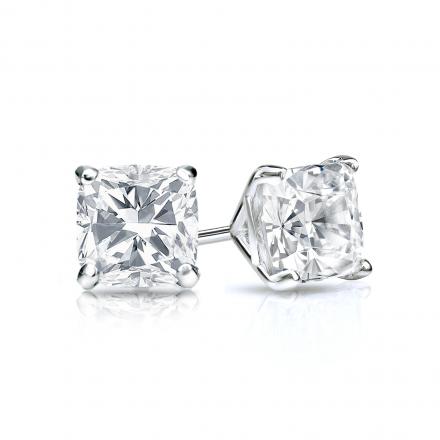 Natural Diamond Stud Earrings Cushion 0.75 ct. tw. (I-J, I1-I2) 14k White Gold 4-Prong Martini