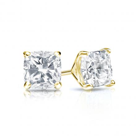 Natural Diamond Stud Earrings Cushion 0.75 ct. tw. (G-H, VS1-VS2) 18k Yellow Gold 4-Prong Martini