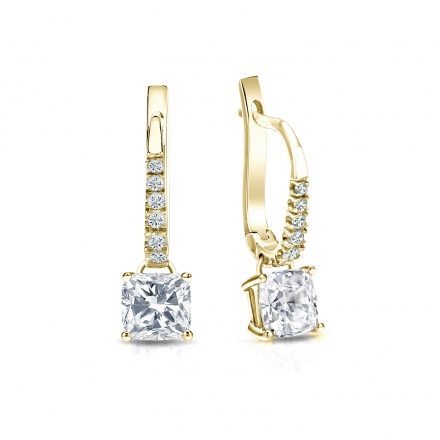 Certified 14k Yellow Gold Dangle Studs 4-Prong Basket Cushion Cut Diamond Earrings 1.00 ct. tw. (G-H, VS2)