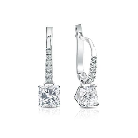 Natural Diamond Dangle Stud Earrings Cushion 1.00 ct. tw. (G-H, VS2) Platinum Dangle Studs 4-Prong Martini