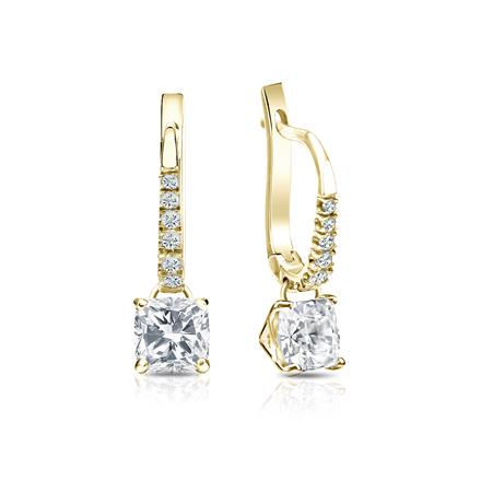 Natural Diamond Dangle Stud Earrings Cushion 1.00 ct. tw. (G-H, VS2) 18k Yellow Gold Dangle Studs 4-Prong Martini