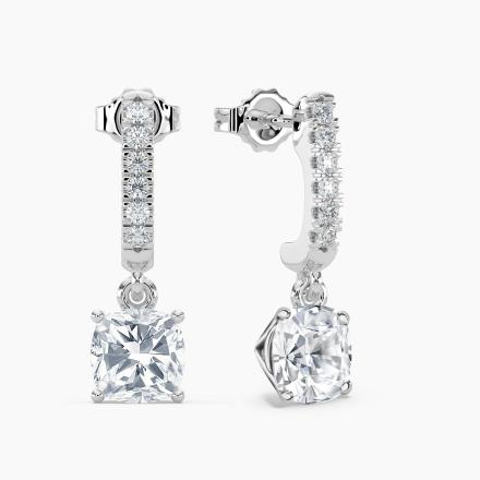 Natural Diamond Dangle Stud Earrings Cushion 1.50 ct. tw. (H-I, SI1-SI2) 14k White Gold Dangle Studs 4-Prong Martini