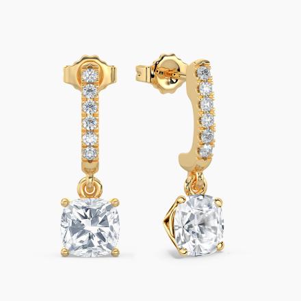 Lab Grown Diamond Dangle studs Earrings Cushion 0.62 ct. tw. (F, VS) in 14k Yellow Gold Drop Setting