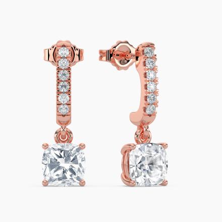 Natural Diamond Dangle Stud Earrings Cushion 1.00 ct. tw. (I-J, I1-I2) 14k Rose Gold Dangle Studs 4-Prong Basket