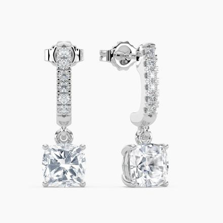 Natural Diamond Dangle Stud Earrings Cushion 1.00 ct. tw. (I-J, I1-I2) 14k White Gold Dangle Studs 4-Prong Basket