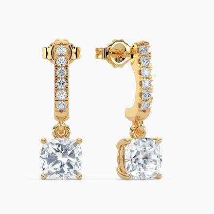 Natural Diamond Dangle Stud Earrings Cushion 1.00 ct. tw. (I-J, I1-I2) 18k Yellow Gold Dangle Studs 4-Prong Basket