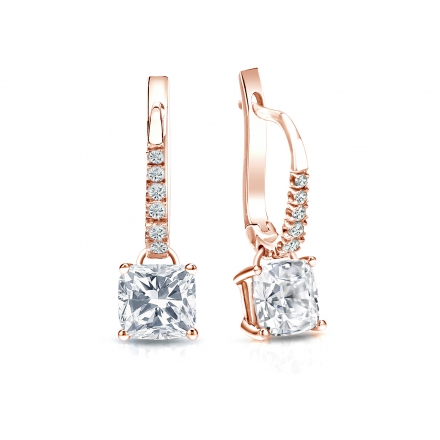 Natural Diamond Dangle Stud Earrings Cushion 1.50 ct. tw. (G-H, VS2) 14k Rose Gold Dangle Studs 4-Prong Basket