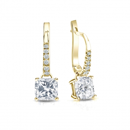 Natural Diamond Dangle Stud Earrings Cushion 1.50 ct. tw. (I-J, I1-I2) 18k Yellow Gold Dangle Studs 4-Prong Basket