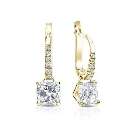 Certified 14k Yellow Gold Dangle Studs 4-Prong Martini Cushion Cut Diamond Earrings 1.50 ct. tw. (H-I, SI1-SI2)