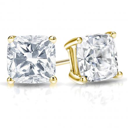 Natural Diamond Stud Earrings Cushion 2.00 ct. tw. (I-J, I1) 14k Yellow Gold 4-Prong Basket
