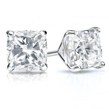 Natural Diamond Stud Earrings Cushion 3.00 ct. tw. (I-J, I1-I2) Platinum 4-Prong Martini