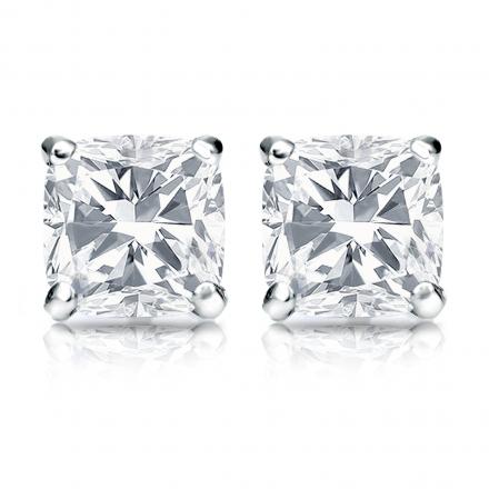1/2-2cttw,Excellent Quality 14k White Gold Cushion Diamond Simulant CZ Stud Earrings 4-ProngMartini 