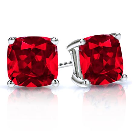 Lab Grown Gemstone Ruby Stud Earrings Cushion 0.50 ct. tw. 14k White Gold 4-Prong Basket