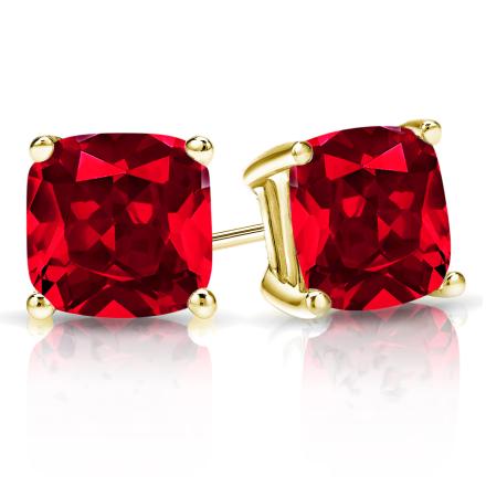 Lab Grown Gemstone Ruby Stud Earrings Cushion 0.50 ct. tw. 14k Yellow Gold 4-Prong Basket