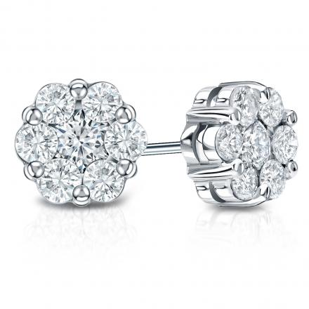 Created Diamond Cluster Flower Solitaire 14K Yellow Gold Stud Earrings 1.00Ct 