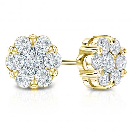 14k Yellow Gold Prong-Set Cluster Round Diamond Earring 1.00 ct. tw. (H, SI1)