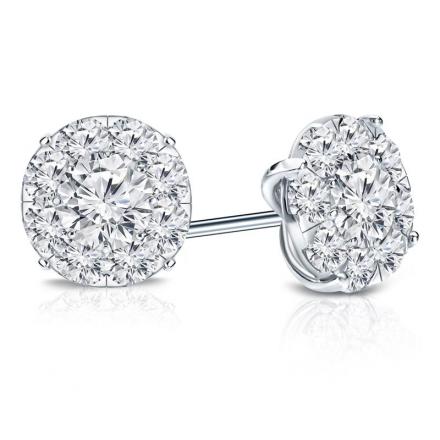 14k White Gold Prong-Set Cluster Round Diamond Earring 1.50 ct. tw. (H, SI1)