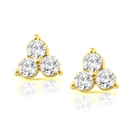 14k Yellow Gold 3-Stone Trinity Round Diamond Stud Earrings 0.50 ct. tw. (I-J, I1-I2)