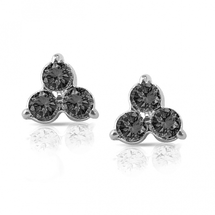 14k White Gold 3-Stone Black Round-Cut Diamond Earrings 0.50 ct. tw.