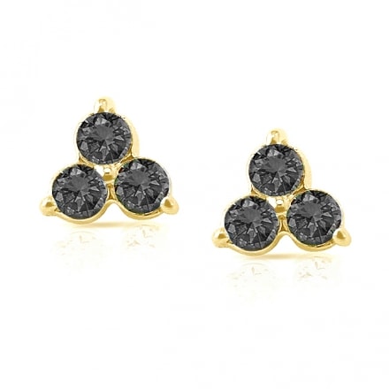 14k Yellow Gold 3-Stone Black Round-Cut Diamond Earrings 0.50 ct. tw.