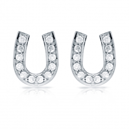 Sterling Silver Diamond Horseshoe Stud Earrings Good Luck Studs Screwback Style Fancy 1/20 Cttw