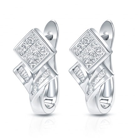 14k White Gold Princess and Baguette-cut Diamond Earrings 1.00 ct. tw. (H-I, SI1-SI2)
