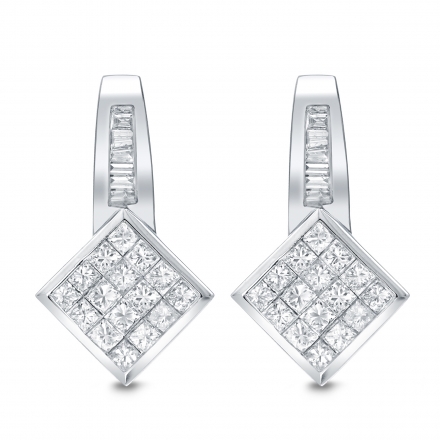 18k White Gold Princess and Baguette-cut Diamond Earrings 1.21 ct. tw. (H-I, SI1-SI2)