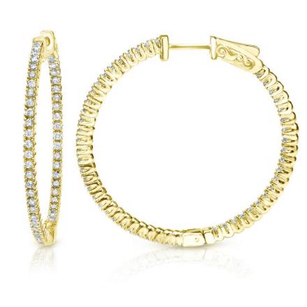 14Kt Yellow Gold 2X15mm outlet Shiny Diamond Cut Round Tube Hoop Earring with Hinged Clasp