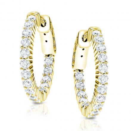 14k Yellow Gold Medium Shared Prong Diamond Hoop Earrings 2.00 ct. tw. (H-I, SI1-SI2), 1-inch (25.4mm)