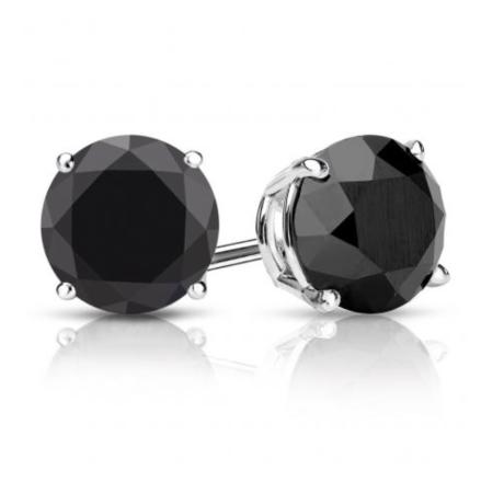 Platinum 4-Prong Basket Round Black Diamond Stud Earrings 4.00 ct. tw. (Thicker Post and Jumbo Backing)