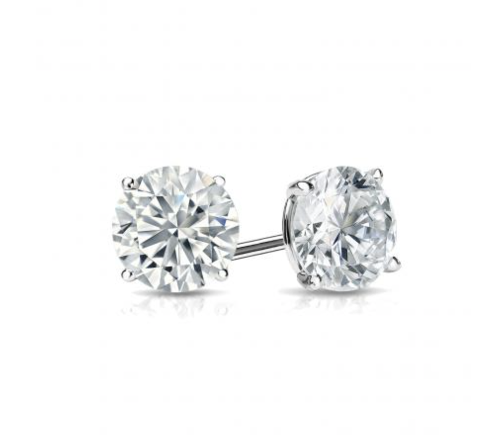 LAB GROWN Round Diamond Stud Earrings in 14K White Gold 4-Prong Martini