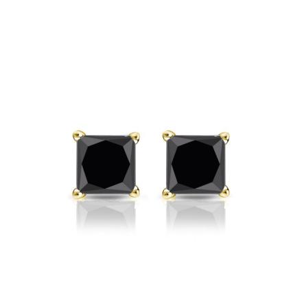 14K Yellow Gold 4-Prong Basket Princess-Cut Black Diamond Stud Earrings 0.75 ct. tw. (0.375 ct per earring)