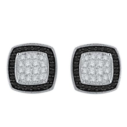 Certified 10k White Gold White & Black Round Cut Diamond Earrings 0.75 ct. tw.