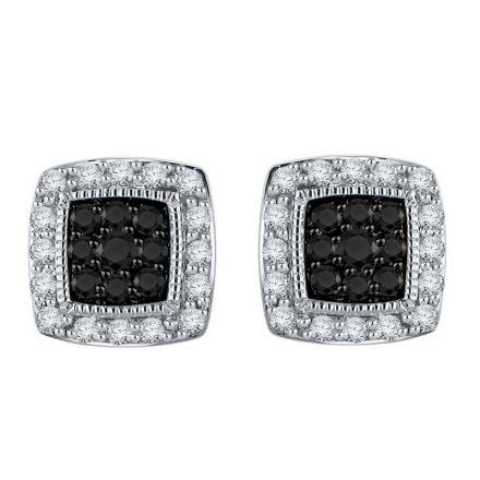 Certified 10k White Gold Black & White Round Cut Diamond Earrings 0.50 ct. tw.