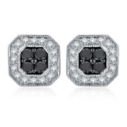 Certified 10k White Gold Black & White Round Cut Diamond Earrings 0.75 ct. tw.