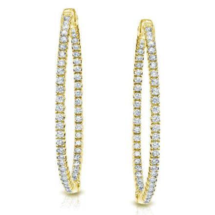 Certified 14K Yellow Gold Medium Round Diamond Hoop Earrings 1.50 ct. tw. (J-K, I1-I2), 1.25inch