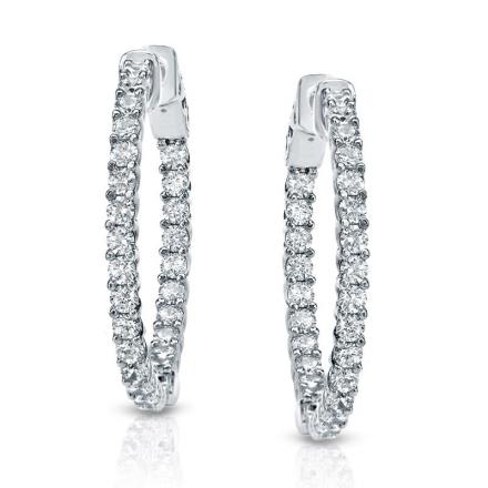 Lab Grown Medium Trellis-style Round Diamond Hoop Earrings in 14k White Gold 1.50 ct. tw. (F-G, VS), 0.75 inch