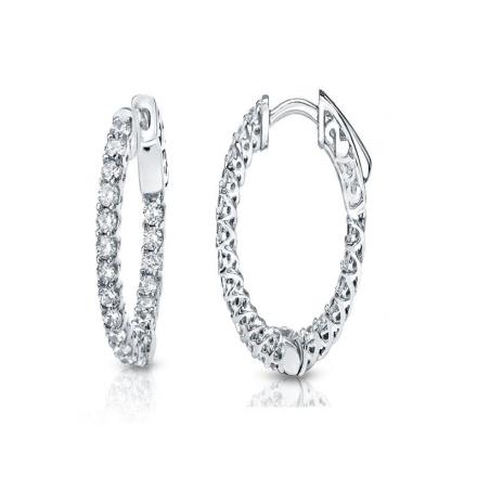 Certified 14K White Gold Medium Trellis-style Round Diamond Hoop Earrings 3.00 ct. tw. (J-K, I1-I2), 0.75 inch