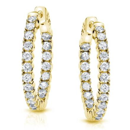 Certified 14K Yellow Gold Medium Round Diamond Hoop Earrings 5.25 ct. tw. (J-K, I1-I2), 1.25 inch